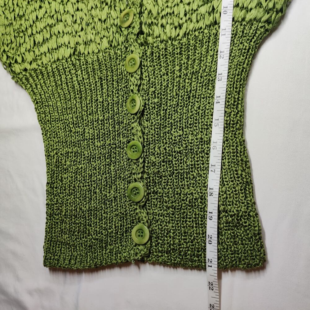 Vintage Bebe Y2K Kelly Green Woven Ribbon Stretch Knit Button Front Top Medium - Picture 10 of 10
